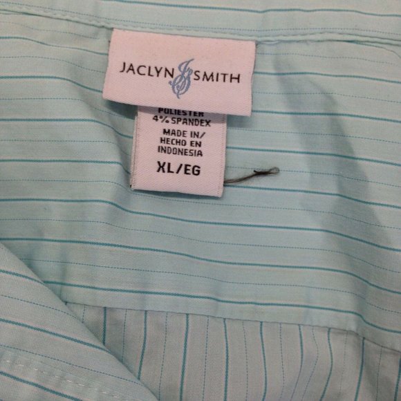 Jaclyn Smith V Neck Button Up Blouse Women's Size XL Cotton Blend Green Striped - Picture 5 of 6